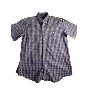 Orvis Men's Size Large Button Up Purple Plaid Shirt Short Sleeve‎